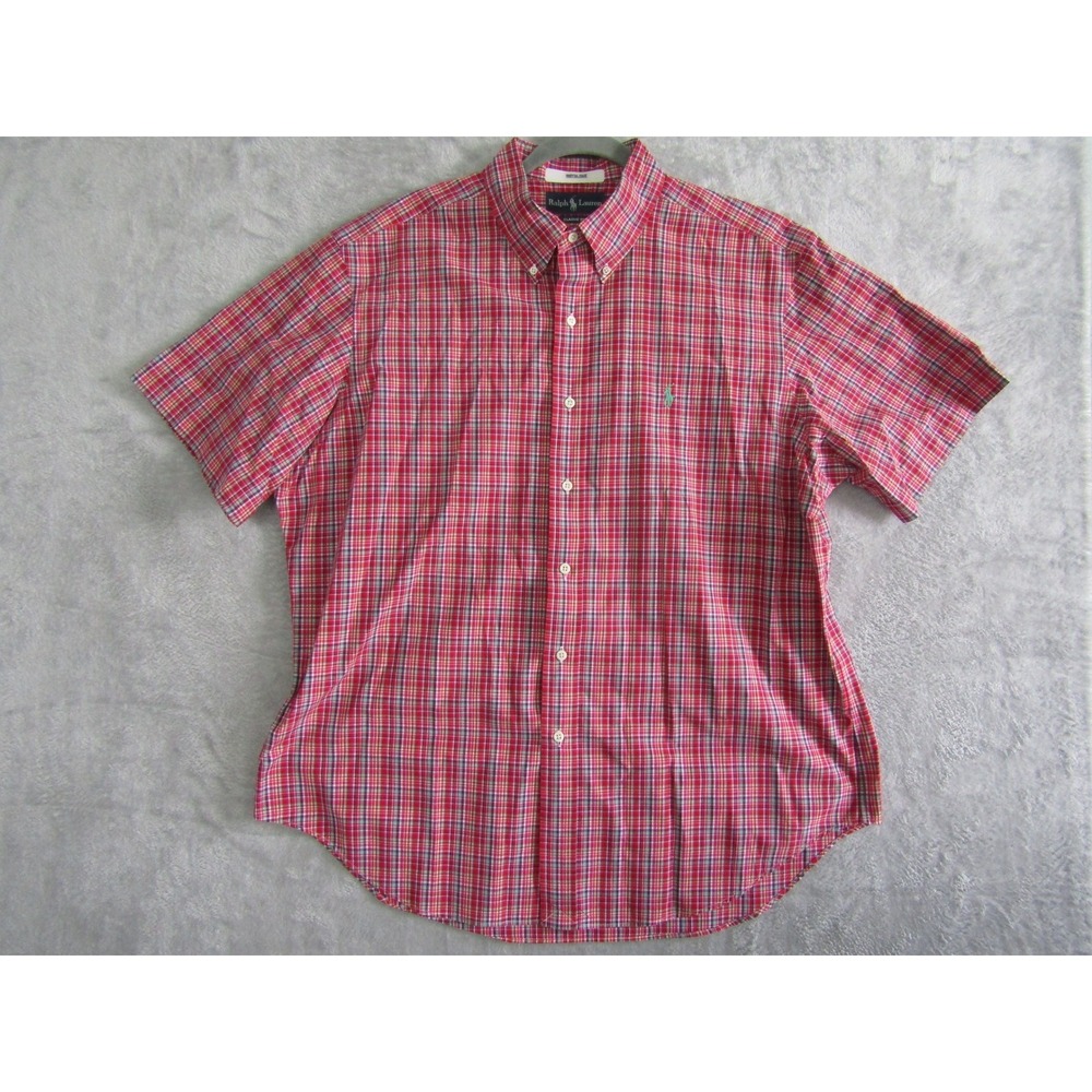 Ralph Lauren Classic Fit Plaid Short Sleeve Button Down Shirt‎ Mens XL